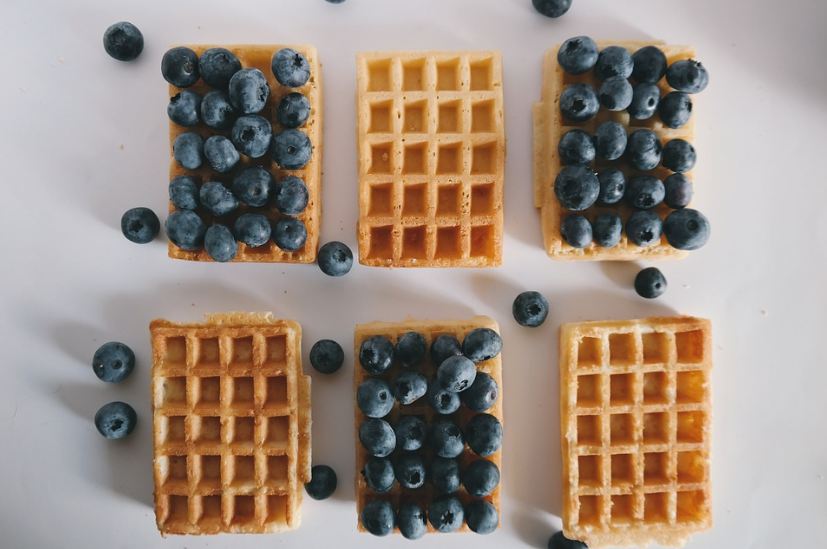 waffles with blueberry toppings, blueberries, waffles