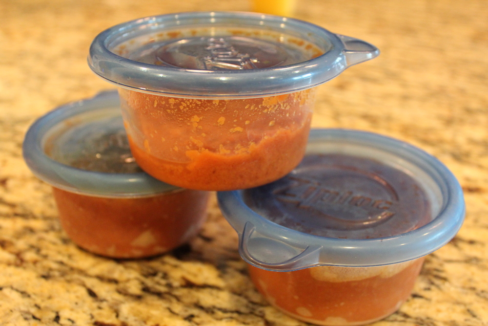 Store leftover pumpkin puree in single serving freezer containers.